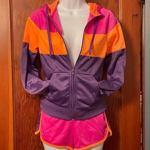 H&M 2 Piece Athletic Jacket and Short Set with Color-Blocking Design